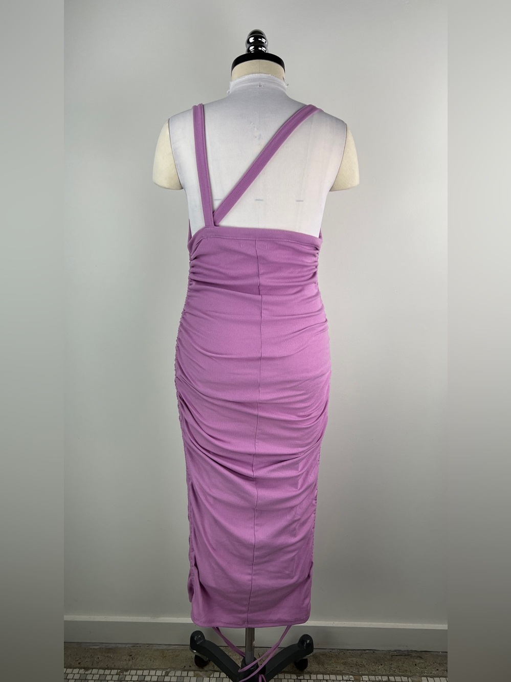 💚 3652. Ribbed Tank Ruched Dress in Lavender - Picture 6 of 9